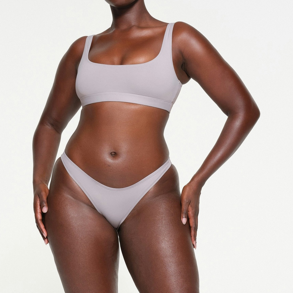 Skims Swim Cheeky Tanga Bikini Bottoms Chrome L